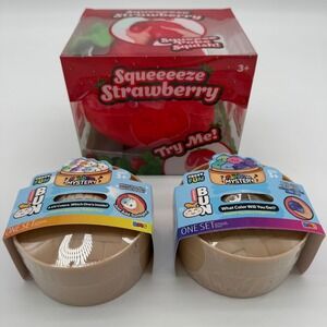 Squee-eeze Strawberry & Crazy Fun Rainbow Mystery Dumpling Squishy Bun UV Color